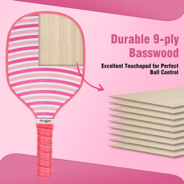 Wood Pickle Paddles Set of 4 with 4-40 Holes Pickleball Balls and Carry Bag, Wood Pickle Rackets Gifts for Adults, Kids and Beginners with Comfort Grip NE1