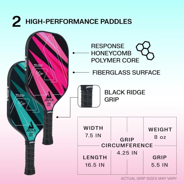 JOOLA Pickleball Paddles Set of 2 or Single Option – Multiple Colors - Reinforced Fiberglass Surface – Lightweight, Durable, Beginner-Friendly Racket Design – Set Includes Balls & Bag – USAP Approved