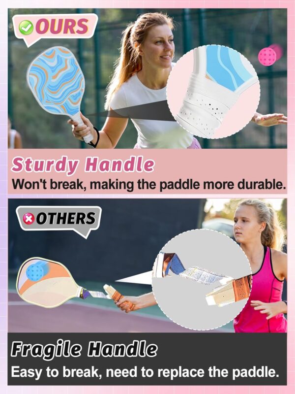 Cute Pickleball Set of 2 Paddles - Pink & Blue Lightweight Pickleball Rackets with 2 Indoor and 2 Outdoor Balls, 1 Portable Bag, for Beginner Youth Women Couple Gift