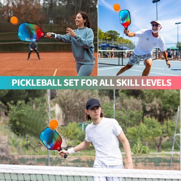 Pickleball Paddles Set of 2, Fiberglass Pickleball Paddles with 4 Pickleball Balls, 1 Carry Bag Lightweight Pickle Ball Rackets