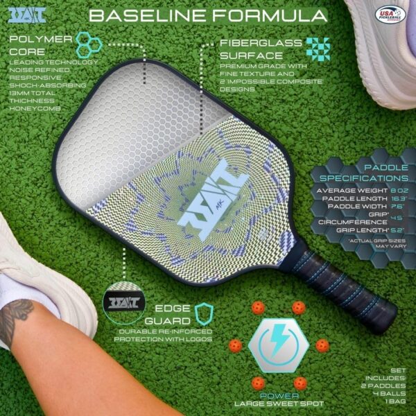 Pickleball Paddles Set of 2, USAPA Approved Pickleball Set, Fiberglass Paddle Bat Surface, Polypropylene Honeycomb Core Pickle Ball Rackets, 4 Balls, Carry Bag