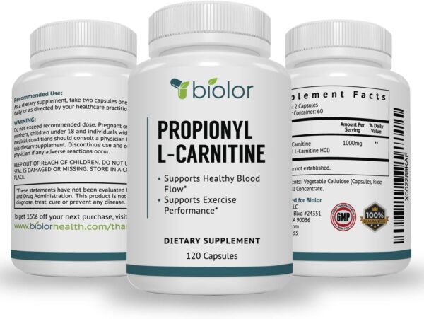 Biovy High Absorption Propionyl-L-Carnitine (PLCAR) No Artificial Fillers - Effective Propionyl L Carnitine HCL Supplement to Support Blood Circulation - 120 Capsules