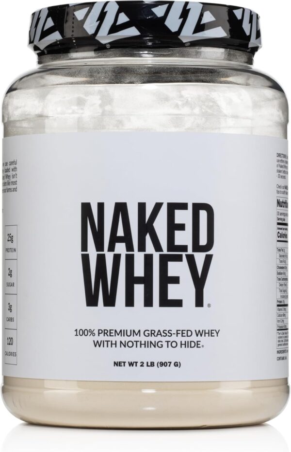 NAKED Whey 2LB 100% Grass Fed Whey Protein Powder - Only 1 Ingredient, Unflavored Whey Protein, Undenatured, Gluten Free, Soy Free, No GMOs, No Preservatives