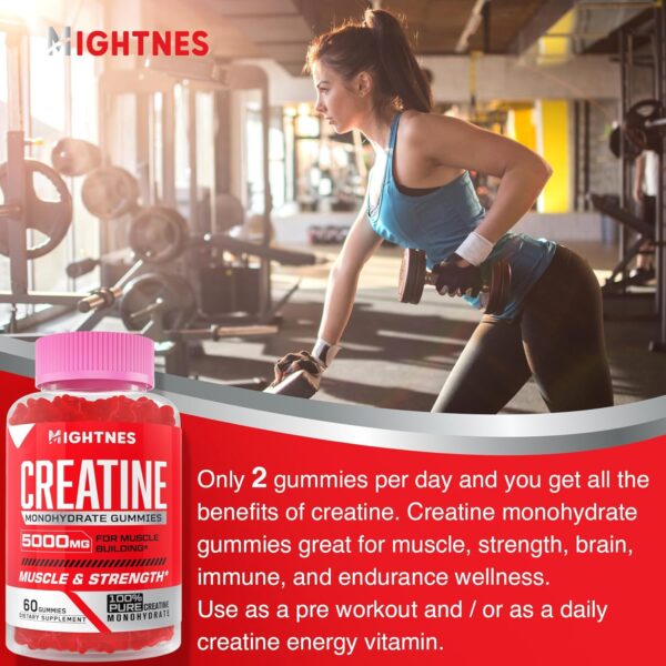 Creatine Monohydrate Gummies for Men & Women - Creatine Pre-Workout Gummies with Taurine & Vitamin B6 B12 for Maximum Strength, Muscle, Energy, Endurance & Focus, Organic, Vegan - 120 Count