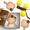 Hushee 6 Pack Drink Coasters Wood Coasters Set Paddle Shape with Handle Funny Gift for Women Men Sports Lovers Fans Party Favors Decorations