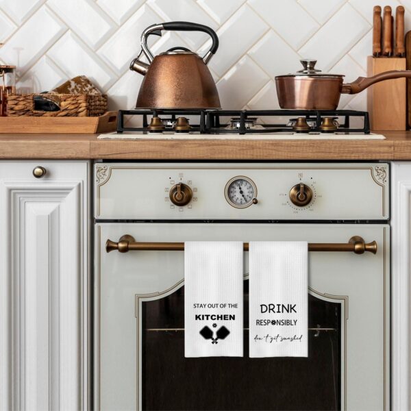 Funny Kitchen Waffle Towel Set for Pickleball Lover - Dink Responsibly - Pickleball Player Puns - Pickleball Gift for Him or Her Birthday Retirement