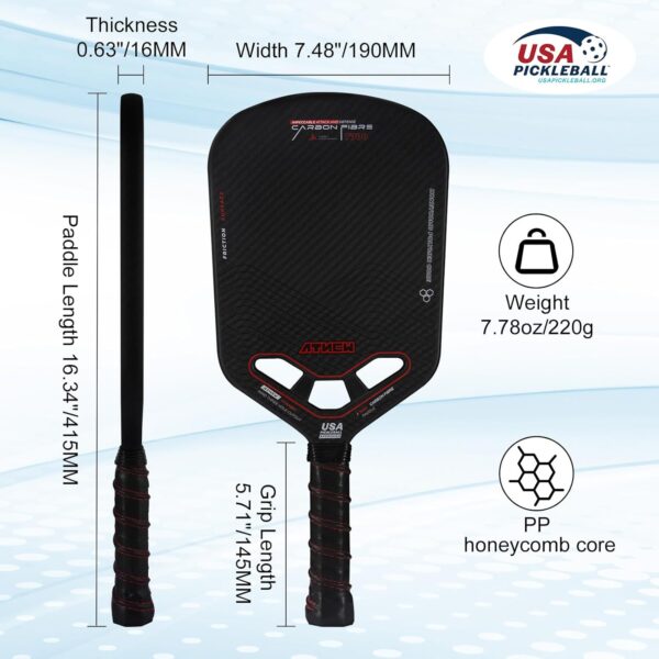 Pickleball Paddles T700 3K Carbon Fiber Picklebll Paddle with Aero Throat Edgeless Designed 16MM Thermoformed Pickleball Racket USAPA Approved