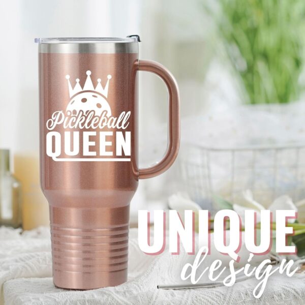 Onebttl Pickleball Gifts for Women, Gifts for Pickleball Lovers, Insulated 40oz Stainless Steel Tumbler with Handle and Straw Lid, Pickleball Accessories, Pickleball Queen, Rose Gold