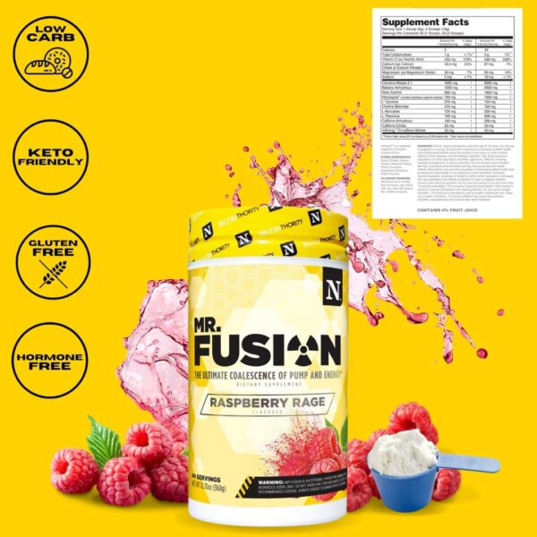 Mr.Fusion Pre Workout Supplement, Grape Lime, 40 Servings - Intense Focus & Pumps, Nitric Oxide Booster, No Crash - Powerful Energy Powder to Increase Strength & Gains