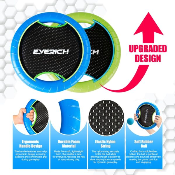 EVERICH TOY Trampoline Paddle Ball Set with 4 Bouncy Paddles & 8 Balls - Soft Foam Design for Kids Play Indoor Outdoor Beach Backyard Lawn - Great Gift Idea for Boys & Girls