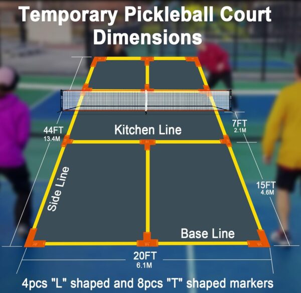 Pickleball Set with Net and Court Marker, 22 FT Regulation Size Pickleball Net System with Fiberglass Paddles Set of 4, Outdoor Pickleballs, Court Line Marker, Carry Bag for Driveway Backyards