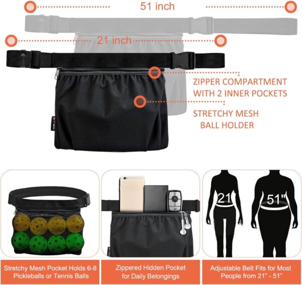 Tennis Ball Holder, Pickleball Holder Bag for Women, Men & Teens, Ball Pouch, Mesh Waist Hip Bag Carrier, Easy Holding 6-8 Pickle Balls or Tennis, Versatile Accessories & Gifts