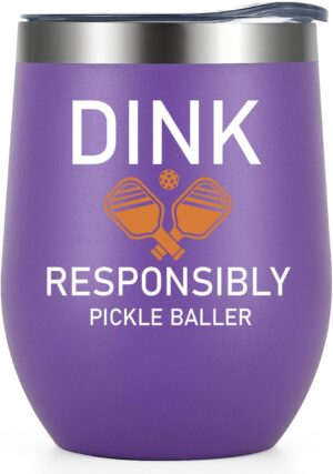 LiqCool Pickleball Gifts, Pickleball Gifts for Women, Dink Responsibly Pickleball Wine Tumbler With Lid, Pickle Ball Gifts Women on Christmas Birthday Retirement Mother's Day(12Oz PU)