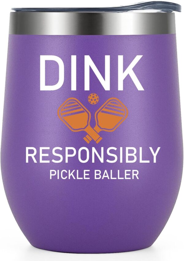 LiqCool Pickleball Gifts, Pickleball Gifts for Women, Dink Responsibly Pickleball Wine Tumbler With Lid, Pickle Ball Gifts Women on Christmas Birthday Retirement Mother's Day(12Oz PU)