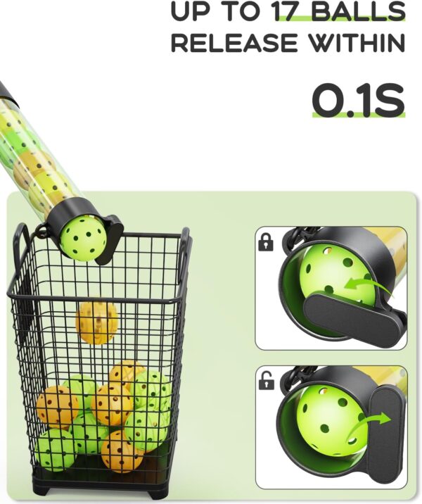 Pickleball Ball Retriever Upper Holds 17 Balls, Pickleball Pickup Tube with Shoulder Strap, Easy Pickup Portable Pickleball Ball Holder