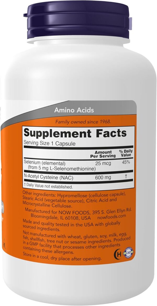 NOW Supplements, NAC (N-Acetyl Cysteine) 600 mg with Selenium, 250 Veg Capsules