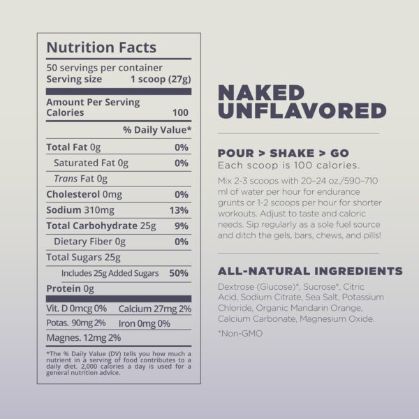 Tailwind Nutrition Endurance Fuel, Sports Drink Powder Mix with Electrolytes, Non-GMO, Free of Soy, Dairy, and Gluten, Vegan, Naked Unflavored, 50 Servings