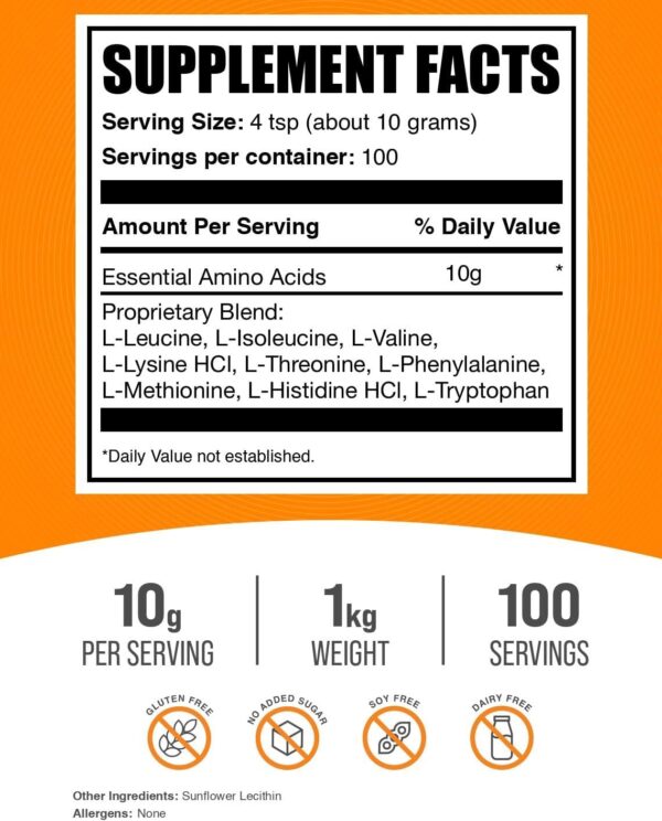 BulkSupplements.com Essential Amino Acids Powder - Essential Amino Acids Supplement, EAA Powder - Unflavored & Gluten Free, 10g per Serving, 1kg (2.2 lbs) (Pack of 1)