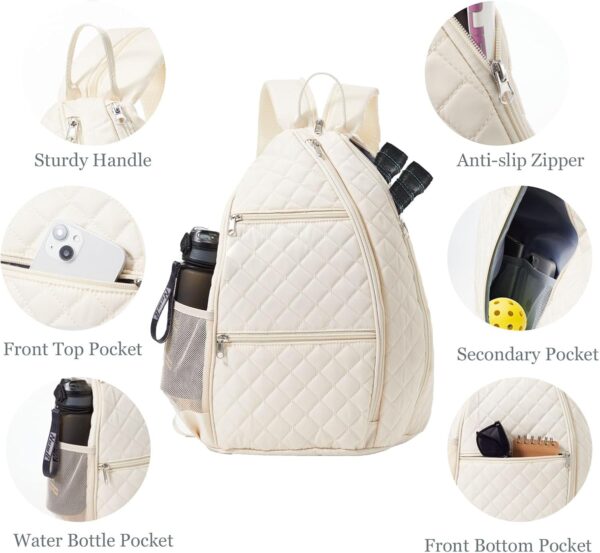 Pickleball Bag for Women Pickelball Backpack Large Quilted Sling Bags, Holds Pickleball Paddle Tennis Racket