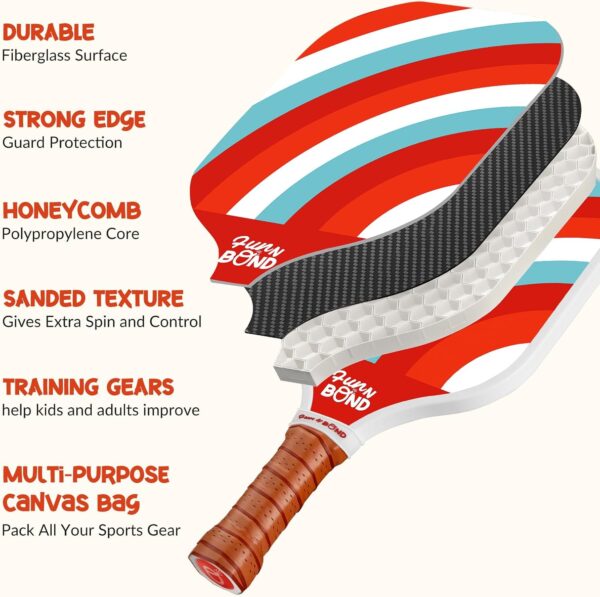 Pickleball Paddles Set of 4 - Family Training Bundle with 2 Kids Size Paddles, Fiberglass Paddles with Dink Board and Carry Bag