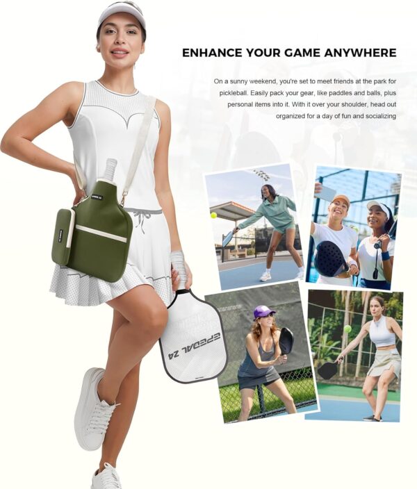 Pickleball Bag, 3-in-1 Mens and Womens Single Pickleball Sling Bag, Adjustable and Removable Sling Bag Water Bottle Bag and Mobile Phone Bag with Fence Hook Zippered Pockets (Bag Only)