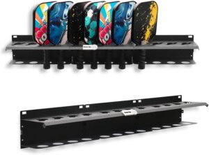 Pickleball Paddle Rack, 4/8/12-Paddle Holder, with Label to Track Next Up Players, Multiple Racks are Spliced to Achieve Expansion, Fence or Wall Mount, Steel, Black