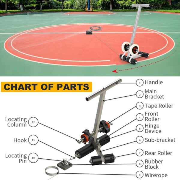 Playing Field Line Striping Machines, with Drawing Circle Kit, Floor Tape Applicator, Pickleball Court Marking Kit for Driveway, Asphalt Or Concrete, Basketball Courts, Road Warning,45cm (45cm)