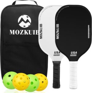 Pickleball Paddles Set of 2, Lightweight Polypropylene Honeycomb Core, Fiberglass Surface, Paddle Set with 2 Paddles 4 Balls 1 Carry Bag