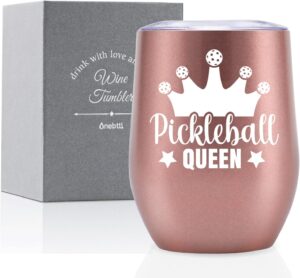 Onebttl Pickleball Gifts for Women, Pickleball Accessories, 12 oz Stainless Steel Tumbler with Lid, Pickleball Queen