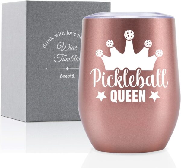Onebttl Pickleball Gifts for Women, Pickleball Accessories, 12 oz Stainless Steel Tumbler with Lid, Pickleball Queen