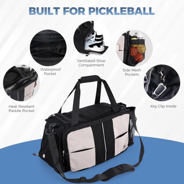 ZUMWORGION® Pickleball Bag for Men & Women – 40L Duffle Bag with Thermal Paddle Pocket, Shoe Compartment, Fence Hooks, Mesh Ball Holders – Water-Resistant Pickle Ball Bag for Travel, Gym, Tournaments