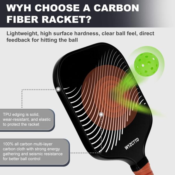 Carbon Fiber Pickleball Paddles Set,2 Pack with 2 Balls & Portable Bag - Lightweight Pickleball Paddles for Women & Men, Professional-Grade Pickleball Gifts for All Skill Levels