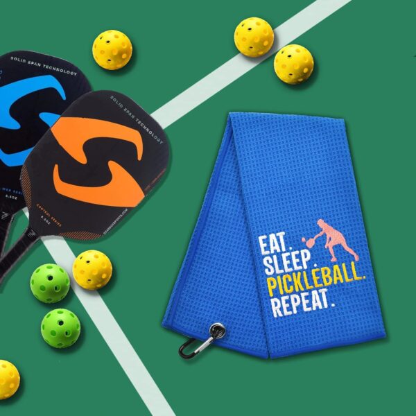 ERHACHAIJIA Eat Sleep Pickleball Repeat Embroidered Pickleball Sports Towel with Clip. Funny Pickleball Gifts for Men Women Pickleball Lover, Birthday Retirement Mother's Day