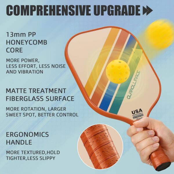 Pickleball Paddles Set of 2 | 4 Pickleball Rackets,USAPA Approved Pickleball Set of 2 | 4 Pickle Ball Paddles,Fiberglass Surface & 13 mm PP Honeycomb Core,4 Indoor & Outdoor Balls,1 Bag