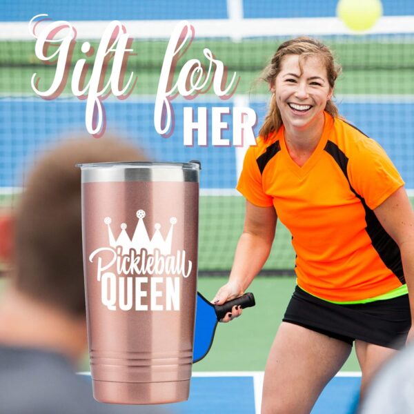 Onebttl Pickleball Gifts for Women - 20oz Insulated Stainless Steel Travel Tumbler with Straw and Lid - Rose Gold