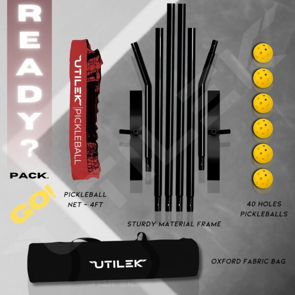 Mini Pickleball Dink Net, Small Size Set 4ft + 7ft, Paddles, Court Markers, 6 Balls, Bag, Rebounder Practice Trainer, Master Pickle Ball, Home Equipment Portable, Adjustable, Indoor, Outdoor, Driveway