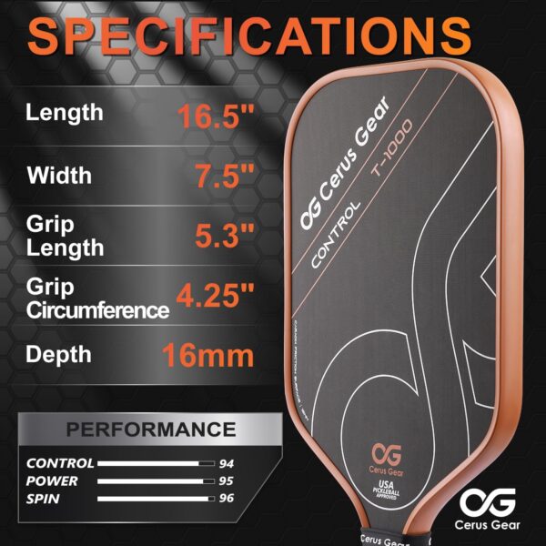 Pickleball Paddles Pro | 4-Layer T1000SC Raw Carbon Fiber Pickleball Paddle with 16MM Reinforced Polymer Honeycomb Core | Thermoformed Pickle Ball Racket | Max 3K Spin & Control | USAPA Approved