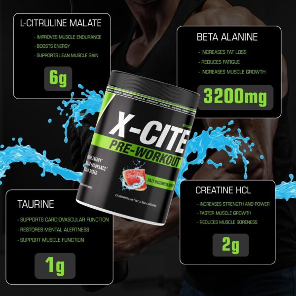 ATHLEAN-X X-CITE Pre-Workout Supplement - Boost Energy, Endurance, and Focus with Natural Ingredients - Jolly Watermelon Pucker