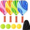 Pickleball Paddles Set of 4 UV Surface with 4 Pickleball Balls and Bag, Lightweight Polymer Honeycomb Non-Slip Grip for Beginners and Pros