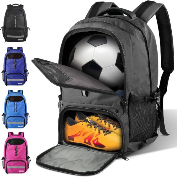 BROTOU Soccer Backpack Sports Bag with Ball Holder and Shoe Compartment for Football Basketball Volleyball Rugby