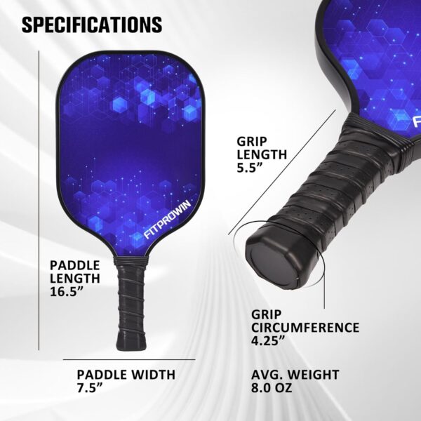 FITPROWIN Pickleball Paddles, Carbon Fiber & Fiberglass Hybrid Face Pickleball Rackets, Lightweight Pickle Ball Paddle with Ribbed Non-Slip Cushion Grip, 4 Balls, Portable Bag