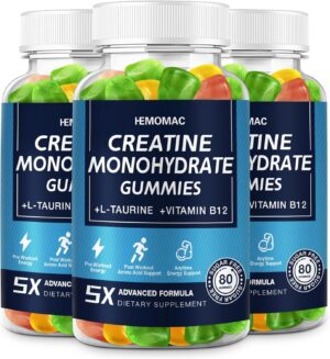 Creatine Monohydrate Gummies 5g for Men & Women, Creatine Gummy for Muscle Strength, Energy Boost, Workout Supplement, 3 Pack, Vegan
