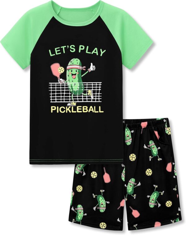 Tebbis 2-Piece Cozy Pajamas For Little/Big Boys Gamer Yellow Short Sleeves Cool PJs Set Kid Size 6-18