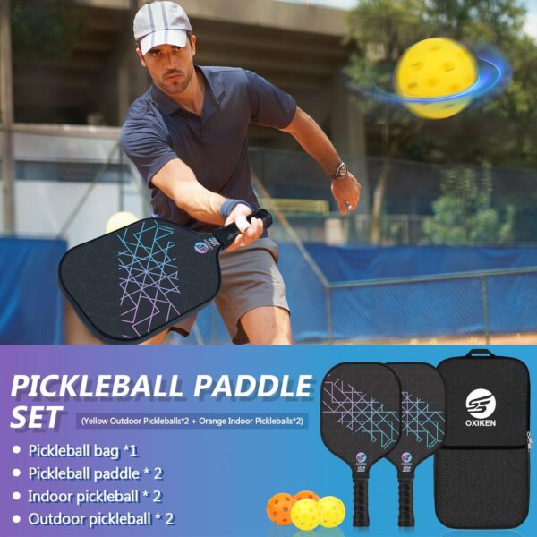 Pickleball Paddles Set of 2, USAPA Approved Carbon Fiber Pickle Ball Paddle (CHS) Polypropylene Honeycomb Core, Anti Slip Sweat Absorbing Grip, 2 Outdoor Pickleball, 2 Indoor Pickleball, Bag