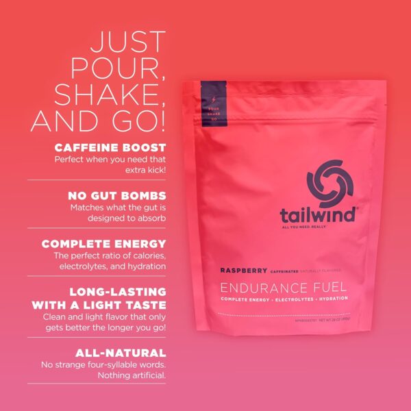 Tailwind Nutrition Endurance Fuel, Electrolyte & Hydration Sports Drink Mix Powder with Caffeine, Gluten-Free, Vegan, Raspberry Buzz, 30 Servings (Caffeinated)