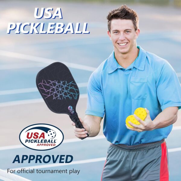 Pickleball Paddles Set of 2, USAPA Approved Carbon Fiber Pickle Ball Paddle (CHS) Polypropylene Honeycomb Core, Anti Slip Sweat Absorbing Grip, 2 Outdoor Pickleball, 2 Indoor Pickleball, Bag