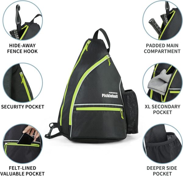 Mangrove Pickleball Bag, Men's & Women's Pickleball Backpack, Adjustable Sling Bag w/Fence Hook/Large Capacity/Safety Pocket