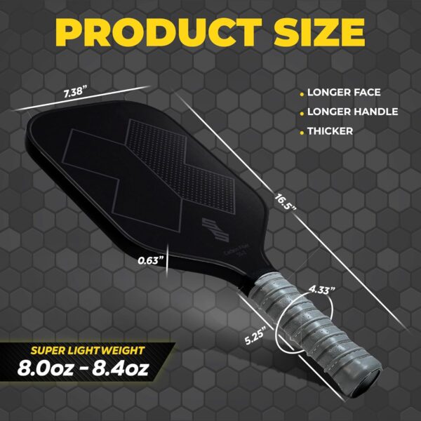 Carbon Fiber Pickleball Paddle - Professional Long Handle, Enhanced Spin & Control | Lightweight Design for Advanced Players, USA Pickleball Approval Pending