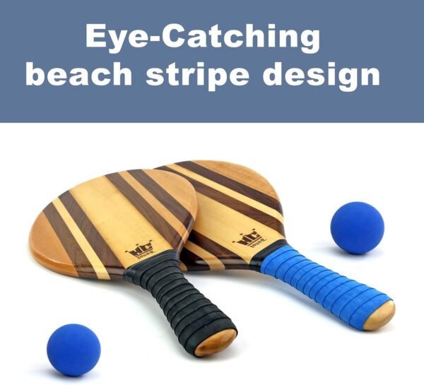 Frescobol Paddle Ball Set (Beach Stripes) - Comes with 2 Paddles, 2 Balls & Canvas Drawstring Bag
