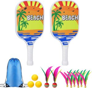 New Twist Beach Pickleball Set -Including 2 Racquets, 3 TPR Balls, 6 Fast Birdies,2 Slow Birdies,Summer Rackets Game for Adults Kids Family Play, Small